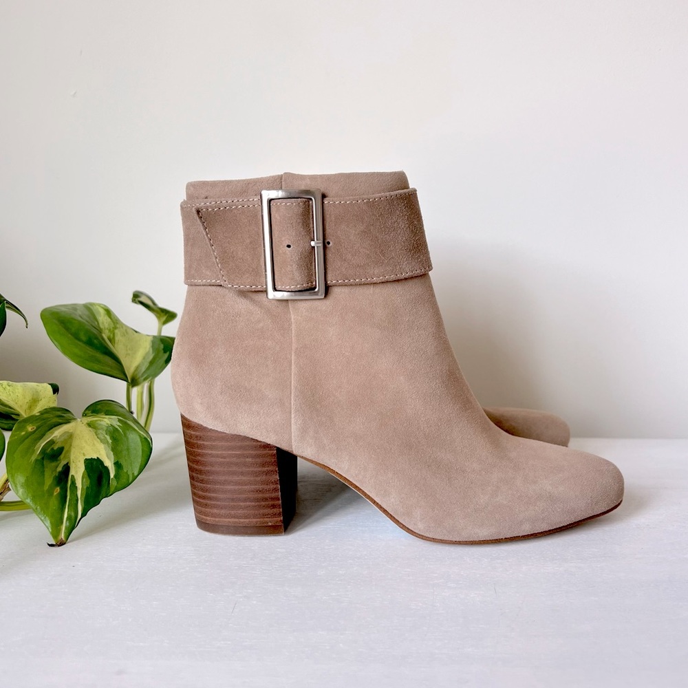 Sole Society Palan Heeled Ankle Bootie Sz 5 (35 EU) Taupe Genuine Leather